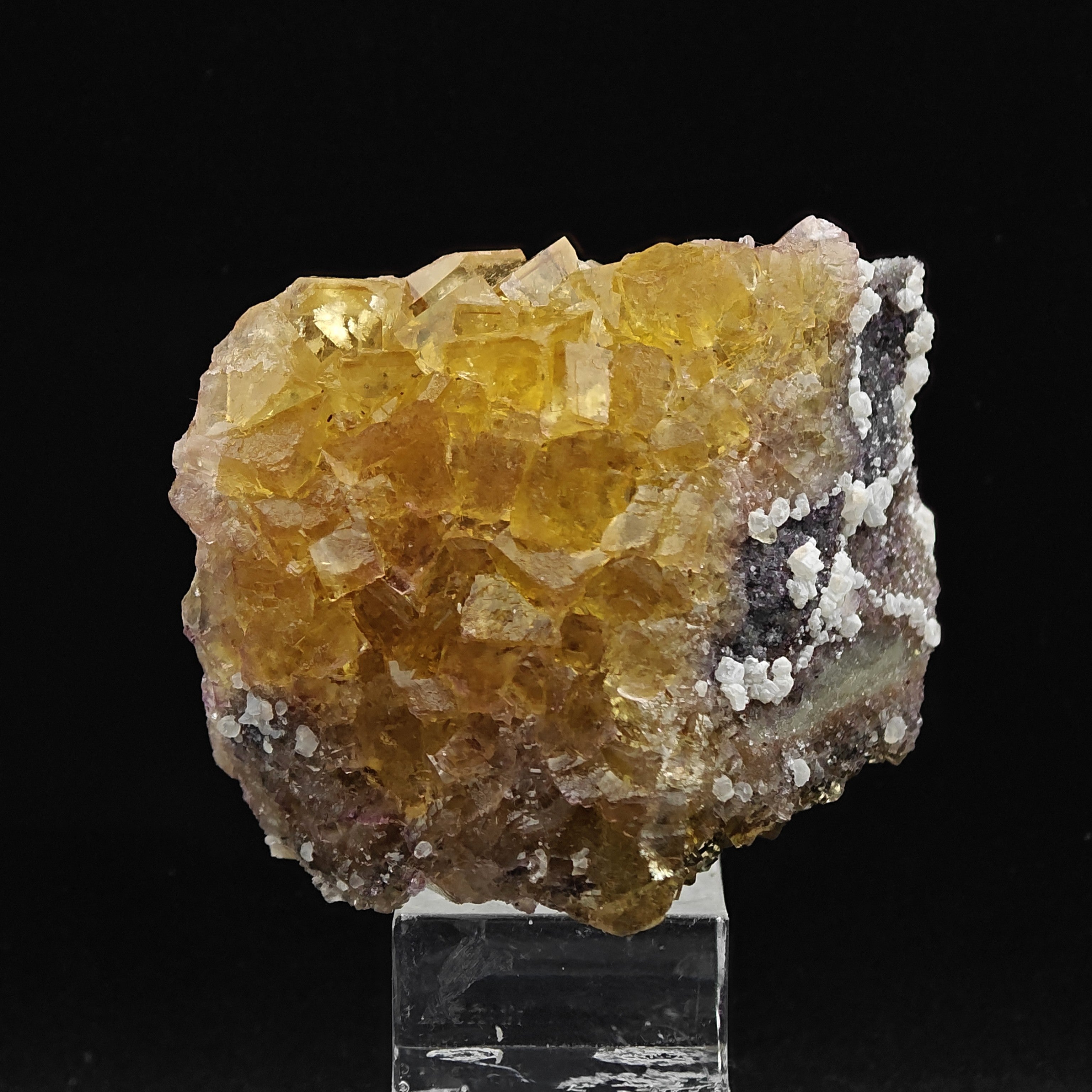 FLUORITE & CALCITE – Golden Yellow Cubes, Moscona Mine, Asturias, Spain