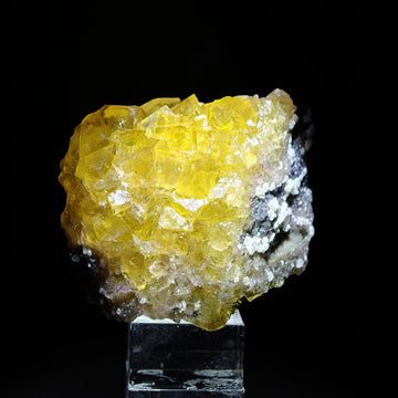 FLUORITE & CALCITE – Golden Yellow Cubes, Moscona Mine, Asturias, Spain