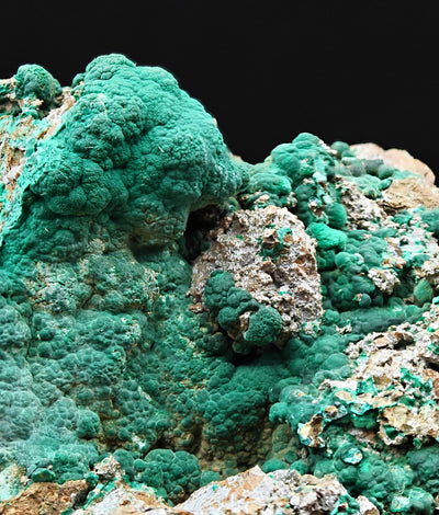 Detail of rounded malachite clusters showing mammillary texture, Sa Duchessa Mine, Sardinia