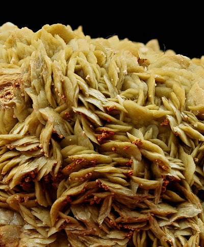 Siderite crystal aggregates with small orange accessory mineral crystals, Brosso Mine
