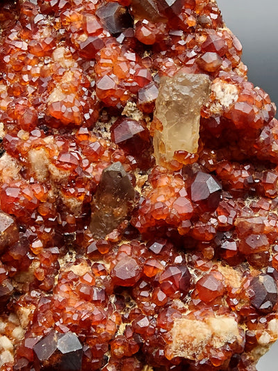 Spessartine garnet crystals with associated smoky quartz crystals, Tongbei, China