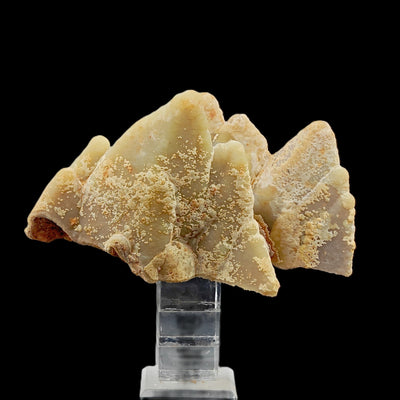 Smithsonite specimen showing jagged crest of crystals on stand, San Giovanni Mine, Italy