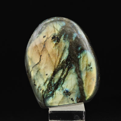 Labradorite tumbled stone with golden and green flash, Madagascar