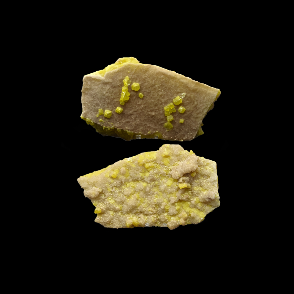 ARAGONITE & SULFUR – Large Bifacial Cluster, Agrigento, Sicily, Italy
