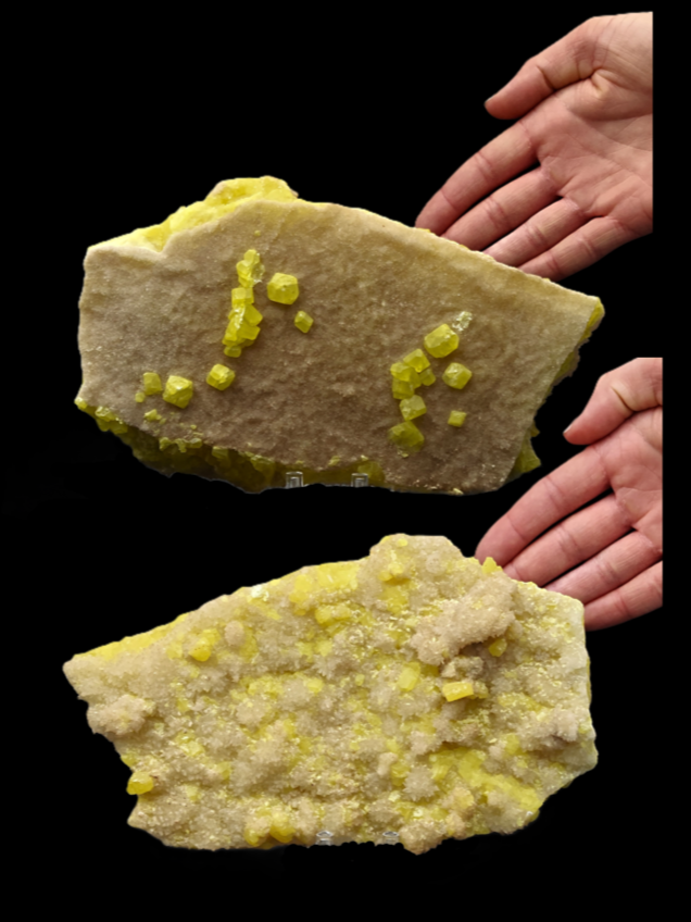 ARAGONITE & SULFUR – Large Bifacial Cluster, Agrigento, Sicily, Italy