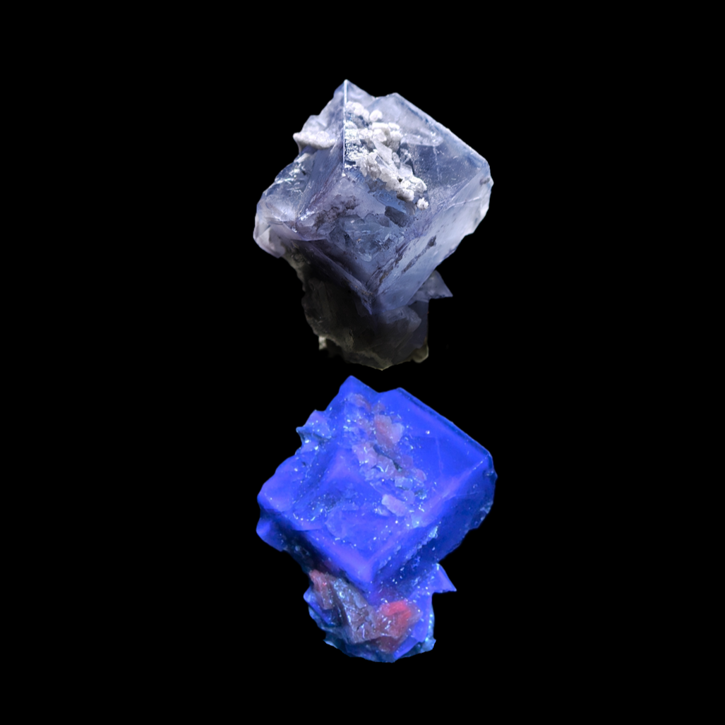 FLUORITE & CALCITE – Blue Twinned Cubic Crystals, Inner Mongolia, China