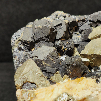 Magnetite crystals with Pyrite and quartz vein, Brosso Mine, Italy