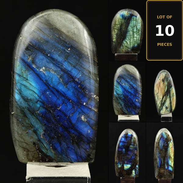 LABRADORITE – Lot of 10 Polished Tumbled Stones, Intense Blue & Gold Flash, Madagascar