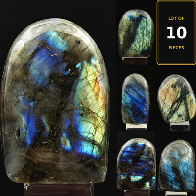 Labradorite polished stone showing blue, green and gold flash, Ampanihy, Madagascar