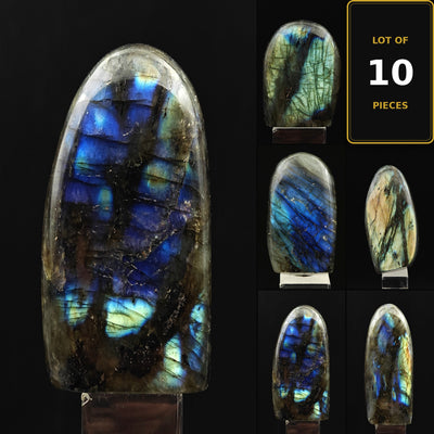 Labradorite polished stone with vivid blue flash, Ampanihy district, Madagascar